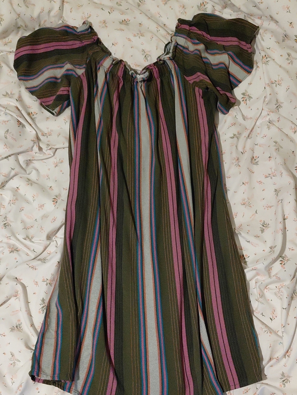 a.n.a Olive Multi-Stripe Strapless Dress